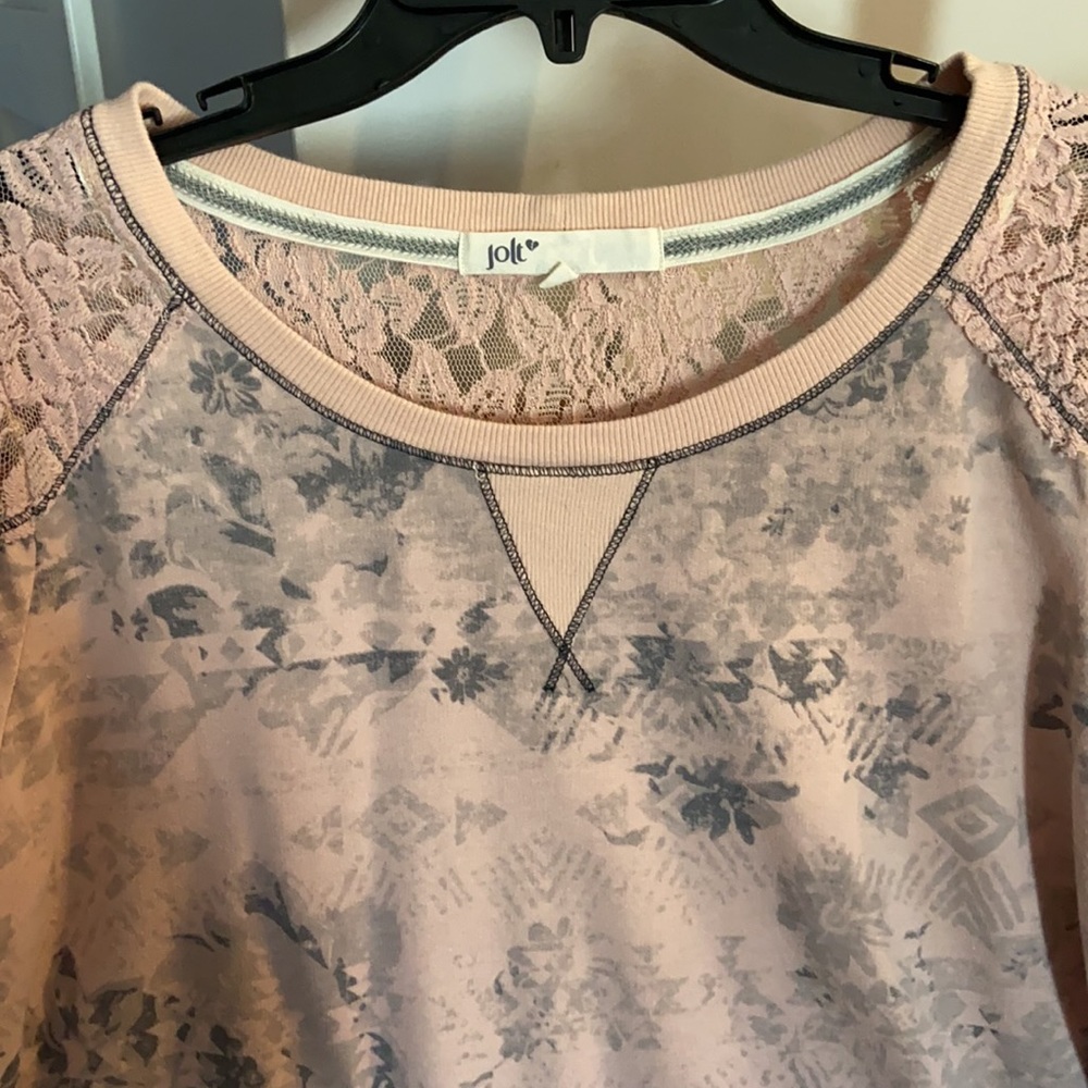 Jolt Pink Grey Lace Sweatshirt SZ LG - Picture 2 of 6